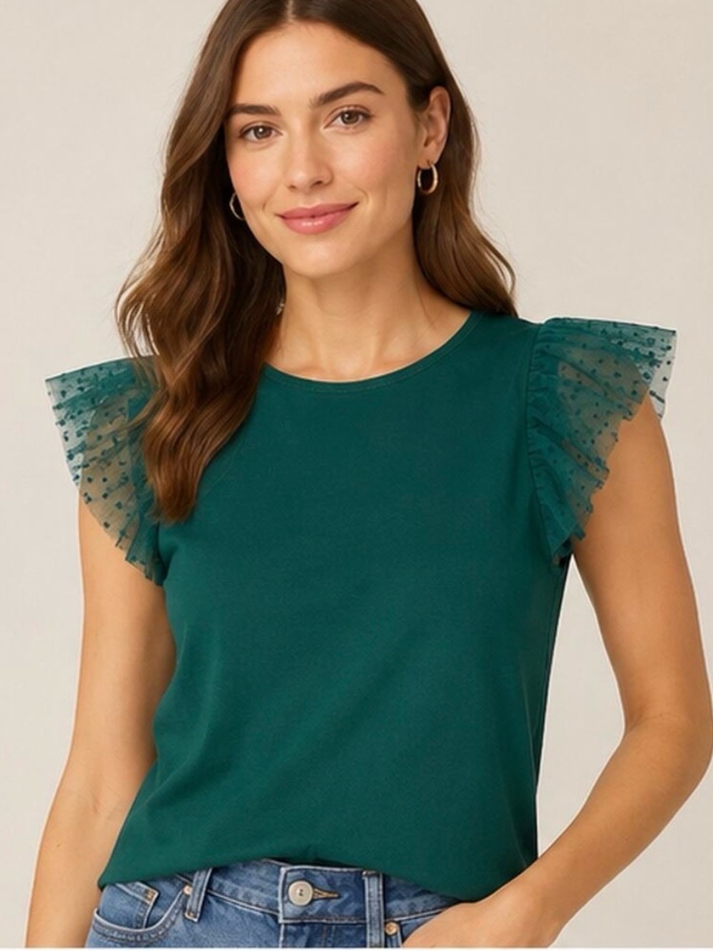 J. Crew Emerald Green Ruffle Sleeve Tank